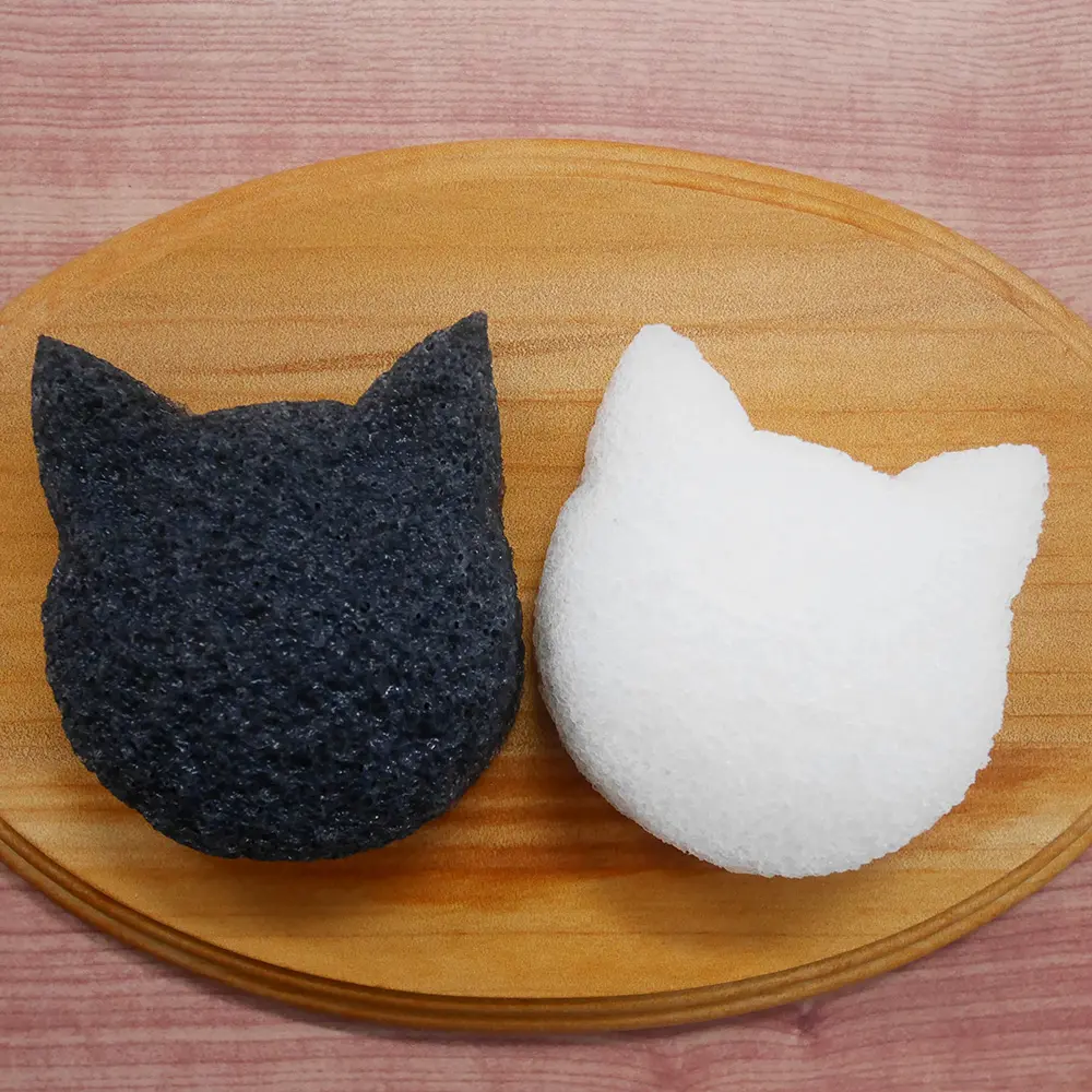 猫の形をした日本のバススポンジ環境にやさしいオーガニック超ホット卸売ナチュラルフェイスコンニャックスポンジ健康肌用