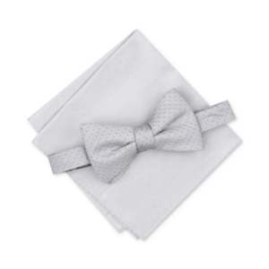 Set Alfani da uomo: Papillon mini grigio e pochette tinta unita, taglia regolare, in poliestere - Product Image 1