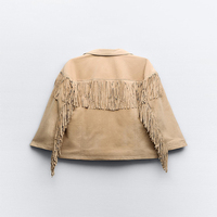 Veste d'hiver respirante pour femme OEM, beige clair, élégante, à manches longues, à franges, unie, confortable, en cuir véritable, style western, tricotée
