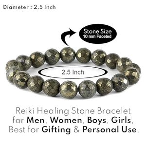 Bracelet de richesse en cristal naturel certifié (8 mm) – Pyrite taillée en diamant – Santé et succès – Testé en laboratoire – Bracelets et joncs en cristal doré - Product Image 3