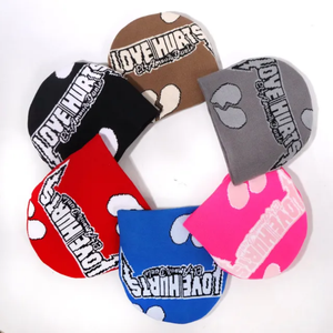 2025 nueva moda Otoño Love Hurts Logo tejido Jacquard acrílico Skully Cap para hombres/mujeres al aire libre gorro sin Puños para viajes - Product Image 1