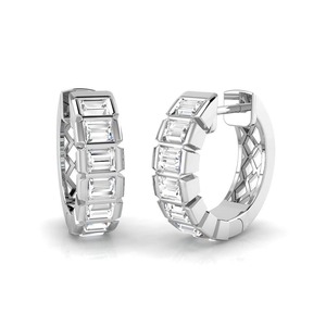 Boucles d'oreilles créoles élégantes en diamant taille baguette de créateur, 0,75 ct, diamant de laboratoire en platine, pour mariages et soirées - Product Image 3