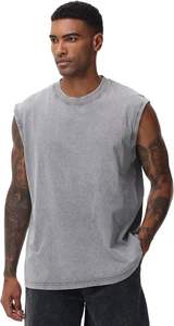 Camisetas sin mangas de punto de algodón lavado con ácido personalizadas para hombre, camisetas sin mangas holgadas para gimnasio, camisetas transpirables de secado rápido para entrenamiento y correr - Product Image 2