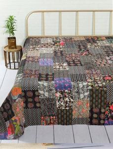 Edredón Kantha, manta Reversible, colcha Vintage, edredón Kantha de seda Vintage - Product Image 3