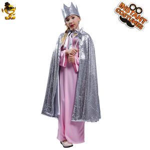 Jubah kostum pesta anak-anak, kostum Cosplay mode payet untuk pesta putri penyihir Halloween warna perak - Product Image 3