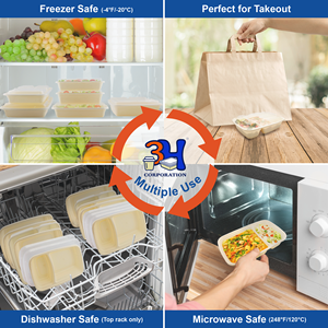 Contenitori per la preparazione dei pasti 3H da 32 once a 2 scomparti [Confezione da 150, 300 pezzi] Contenitori per alimenti da asporto con coperchi, adatti a microonde/lavastoviglie/congelatore - Product Image 4