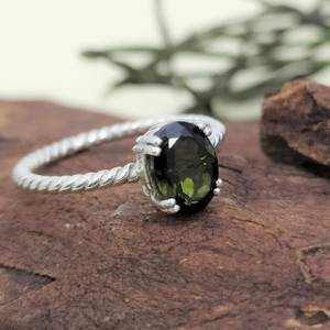 Piedra de turmalina verde sólida Plata de Ley 925 banda trenzada mujer chica compromiso anillo de bodas al por mayor a granel - Product Image 4