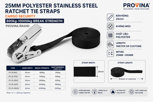 Sangles d'arrimage à cliquet en polyester de 25 mm, sécurité des marchandises, résistance à la rupture de 800 kg, longueur de 3 mètres, marque Provina, certifiées CE - Product Image 3