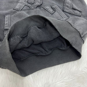 Sudadera con capucha negra lavada de gran tamaño de MATERIAL PERSONALIZADO con letras bordadas Jersey de calle unisex OEM disponible - Product Image 6