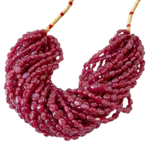 Cuentas ovaladas lisas de rubí natural, hebra de piedras preciosas sueltas para hacer joyas, collares, pulseras, venta al por mayor, suministro de joyería de la India - Product Image 1