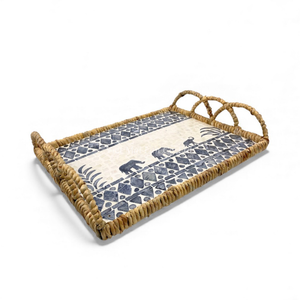 Plateau en nacre fait à la main avec bord en jacinthe d'eau pour servir les aliments, décoration de table et décoration intérieure du Vietnam - Product Image 4