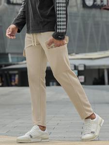 Nouveauté Pantalon cargo écologique et respirant 100% coton grande taille avec poches à fermeture à cordon de serrage finition délavée pour hommes - Product Image 2