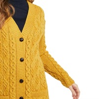 Pull-over vintage en coton 100% pour femme, best-seller, confortable, surdimensionné, jaune, tricot plat, boutons classiques, chaud, respirant, séchage rapide