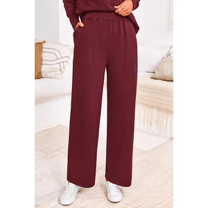 Conjunto de 2 Piezas de Alta Calidad para Mujer, Suéter Casual de Punto de Algodón Sólido y Pantalones Anchos para Conjuntos Deportivos - Product Image 5