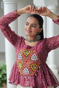 Navaratri especial superventas Lehenga Choli étnico elegante Color granate Choli Diwali Festival boda ropa clásica para mujeres y niñas - Product Image 2