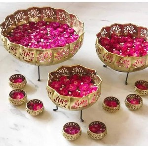 Elegante Look Most Fancy Unique Designer Premium Quality Metal 3 Tier Wedding Table Centerpiece Urli In Impressive Price - Product Image 4