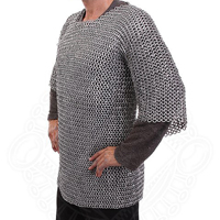 Tunique de cotte de mailles rivetée plate en acier doux de style médiéval Hauberk anneaux de rondelle d'armure pour Cosplay reconstitution chevalier artisanat en métal