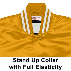 Chaqueta Universitaria Deportiva de Primera Calidad, Estilo Bomber, Color Amarillo Dorado Satinado, para Alto Rendimiento - Product Image 3