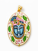 Pendentif Krishna en argent sterling 925 avec décor Meenakari |   Pendentif dévotionnel plaqué or peint à la main