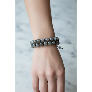 Bracelet en pierre naturelle labradorite 8 mm à double rangée en macramé - Product Image 3