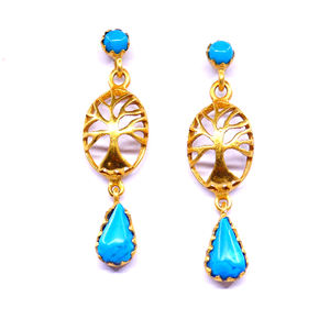 Atractiva Plata de Ley 925 chapada en oro forma de gota piedras preciosas turquesas elegantes pendientes colgantes de moda - Product Image 2