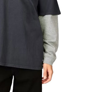 Vente en gros 100% coton sérigraphié double manches points ouverts col rond t-shirts pour hommes personnalisés unisexes longue ligne hommes t-shirts - Product Image 5