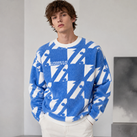 Pull en maille jacquard personnalisé à col rond avec logo frontal pour homme, en mohair tricoté, décontracté, à manches longues, coupe oversize, idéal pour l'hiver