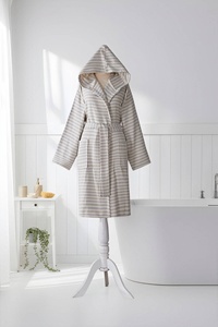 Albornoz Turco de Rayas Finas, Lila y Gris, con Capucha, 100% Algodón - Product Image 5
