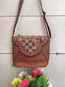 Handmade Women's Banjara Look Sling Bag Stylish <b>Genuine</b> Leather Crossbody Handbag Embroidery Ruched Decoration Snap Multi-Use - Product Image 2