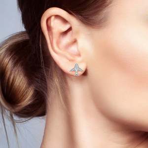 ต่างหูรูปเครื่องบินเงินสเตอร์ลิงเจลิยาประดับเพชร - Product Image 4