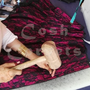 COSH <b>CORSET</b> Overbust Steelboned Hot Pink Satin <b>Corset</b> With Black Net Overlay Customized Party Outfit Dress - Product Image 3