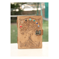 Journal en cuir fait main avec motif en relief arbre de vie et cahier vintage en pierres naturelles pour écrire et offrir