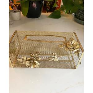 Porte-serviettes en métal doré de qualité supérieure avec accents floraux, porte-mouchoirs, design luxueux pour table à manger, cuisine et décoration d'hôtel - Product Image 5