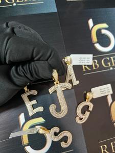 Fashion Hip Hop Gold Plated 925 Sterling <b>Silver</b> Lab Grown VVS Moissanite Diamond 26 <b>Initial</b> Letter Pendant <b>Necklace</b> Set - Product Image 2