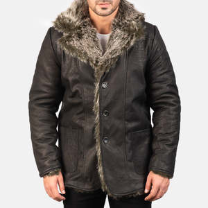 Furlong Formal Goth Coat Black Leather Long Slim Trench Overcoat Lapel Collar Hood Knitted Fabric Casual Print Button Autumn - Product Image 4