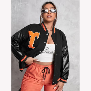 Chaqueta Varsity Personalizada para Mujer, Cuerpo de Lana y Mangas de Cuero, Abrigo de Otoño Invierno con Logotipo Personalizado - Product Image 1
