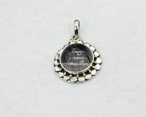 925 argent Sterling massif mois d'avril pierre de naissance rutile noir avec lunette réglage fleur Style pendentif à breloque - Product Image 2