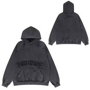 เสื้อฮู้ดดี้บุซับในผ้าฝ้ายฟลีซ 100% สำหรับผู้ชาย ทรงโอเวอร์ไซส์ ระบายอากาศได้ดี ขอบดิบ ซักย้อมแบบแอซิดวอช  สีพื้น  สำหรับฤดูหนาว  ขั้นต่ำในการสั่งซื้อน้อย - Product Image 6