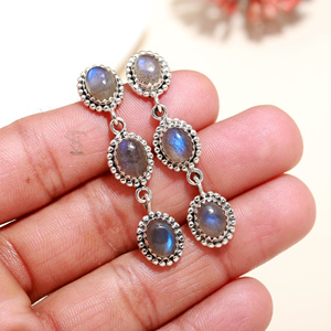 Pendiente de bisel de plata de ley sólida 925, pendiente de piedra preciosa de labradorita Natural, pendientes de estilo de piedra al por mayor - Product Image 2