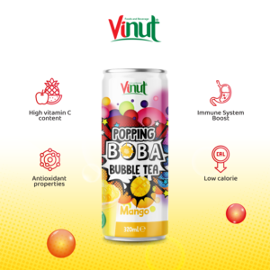 Vente en gros de canettes en aluminium de 320 ml Vinut Popping Boba Bubble Tea saveur mangue/sans sucre/faible en gras/échantillon gratuit étiquette privée OEM 24 mois - Product Image 4