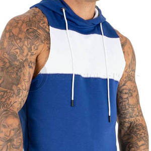 Comfortable Winter Gym Hoodie for Fitness Custom Color Bodybuilding Men Sleeveless Workout Plain Dyed Fleece with Laces - Product Image 4