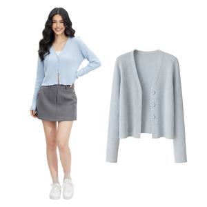 Cardigan long à manches longues boutonné en maille côtelée unie douce pour femme, coupe régulière, 100% coton respirant, vente en gros, vêtements OEM ODM - Product Image 1