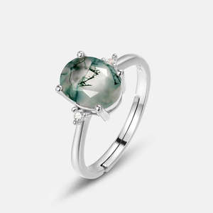 Anillos de piedras preciosas de plata esterlina 925 de oro personalizados al por mayor ágata verde musgo de corte ovalado con diamante para bodas y fiestas - Product Image 3