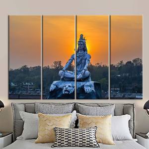 Toile imprimée avec motif Bouddha - Décoration murale Coucher de soleil indien, Cadeau pour la maison, 4P : Prêt à accrocher - Product Image 1