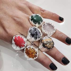 Bague pour homme en gros, pierre de lune naturelle, corail, turquoise, onyx, rutile, grenat, pierre précieuse, bague turque, bijoux, bague en argent sterling 925 - Product Image 2