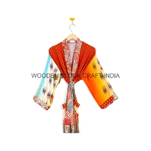 Kimono largo de seda con estampado Floral Vintage indio hecho a mano, elegante bata con cintura elástica, bata de dormir, ropa de playa para primavera - Product Image 6