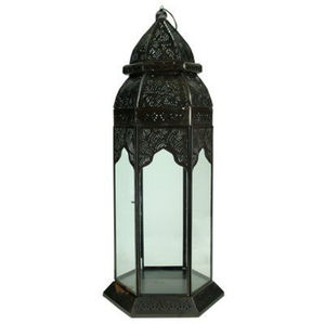 Lanterne marocaine en métal à la vente chaude, thème arabe, finition noire avec verre coloré pour la décoration de la table, de la maison et du jardin - Product Image 1