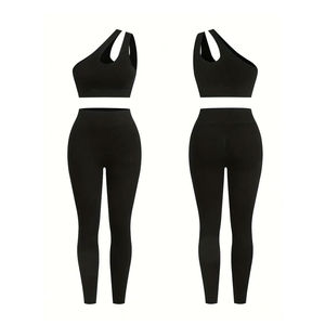 Conjunto de Yoga Transpirable y Sostenible con Top de Cuello Halter y Pantalones - Leggings para Correr con Logotipo Personalizado - Product Image 5