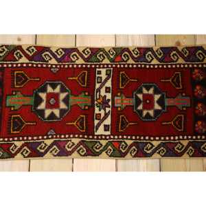 Tapis vintage, petit tapis turc 1,3x2,9 pieds, tapis marocain en laine rouge et vert - Product Image 2