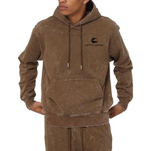 Sweats à capuche avec logo personnalisé pour hommes lavage à l'acide 100% coton imprimé bouffant personnalisé sweats à capuche zippés surdimensionnés pour hommes prix de gros - Product Image 6